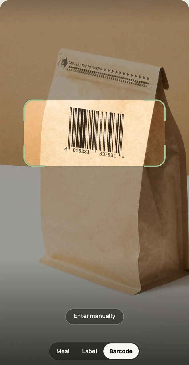 The scanner reading the barcode on a paper bag.